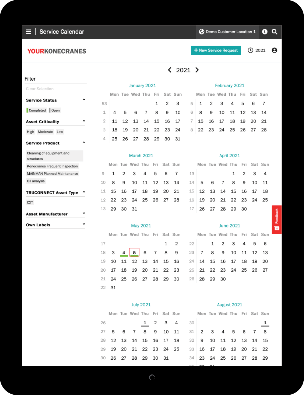 yourKONECRANES service calendar