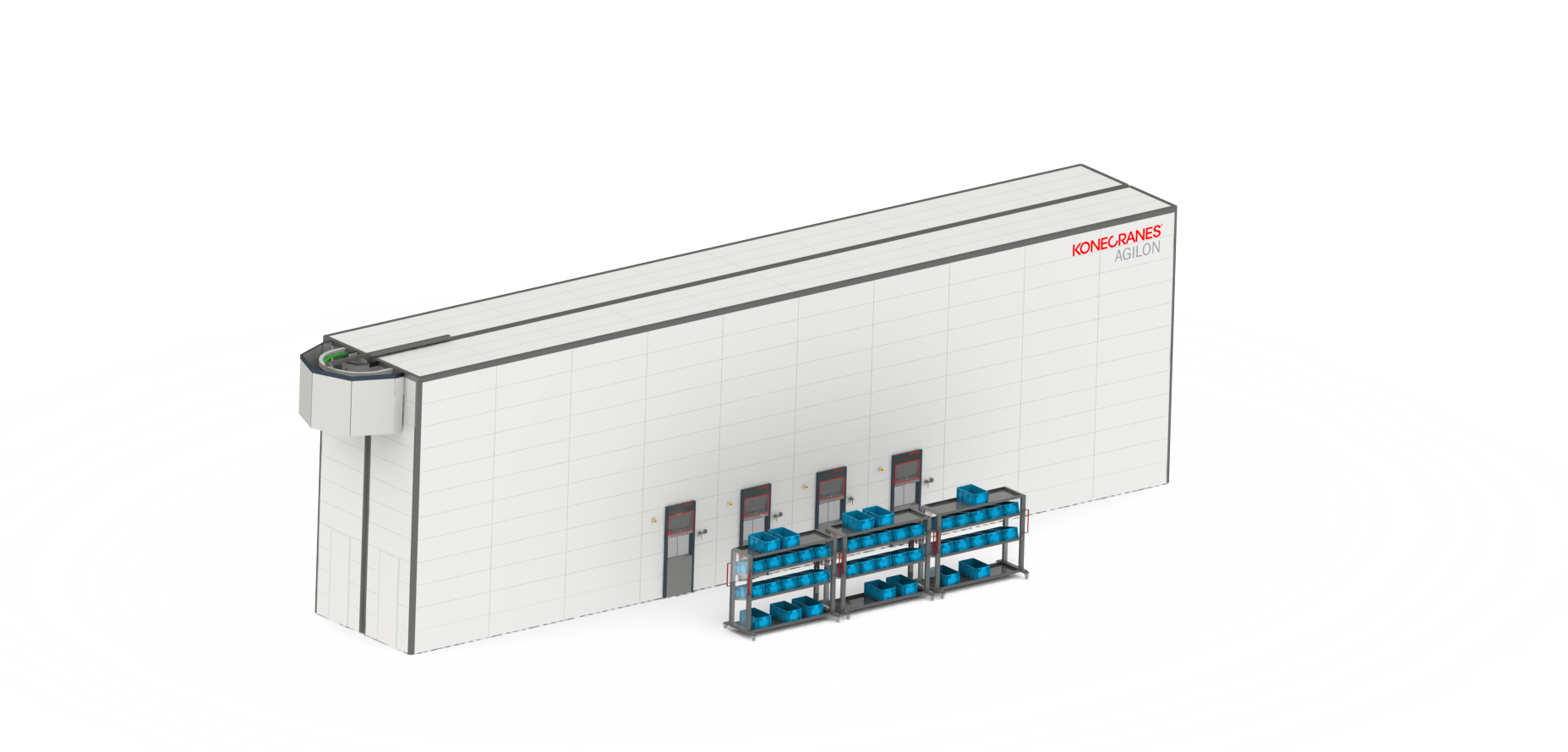Modular Agilon warehouse automation with the pick-to-light- trolley, an example 3 d picture