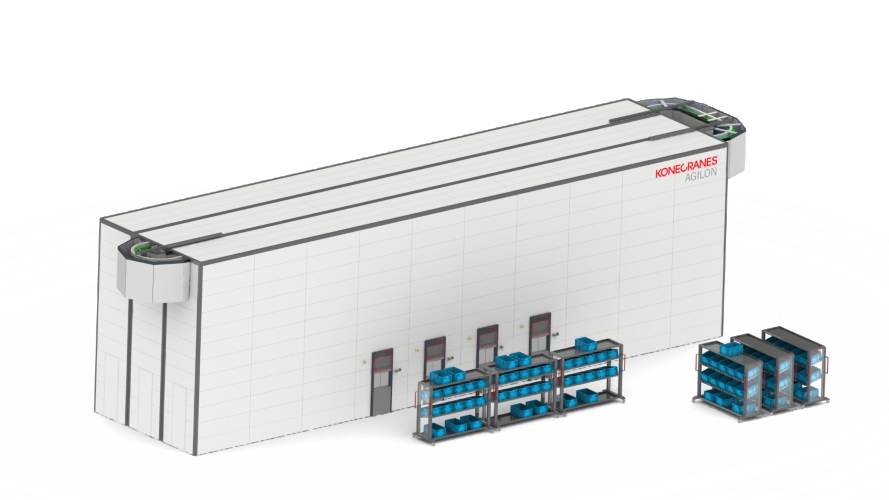 A 3D example picture of Automated warehouse Agilon batch picking with pick-to-light