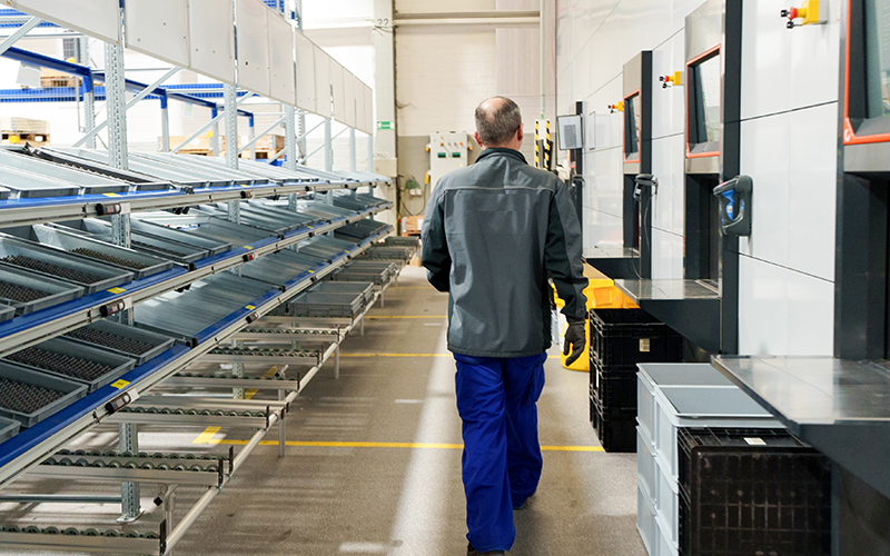 Demag worker walks by Agilon system