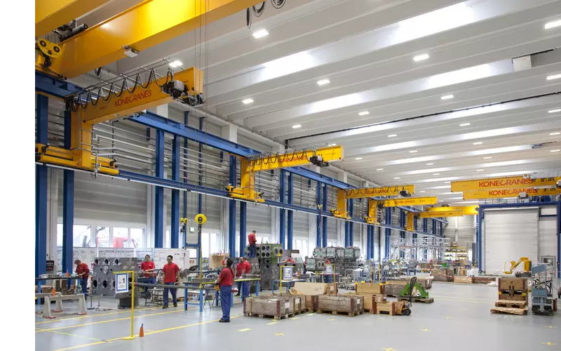 Overhead cranes in manufacturing facility