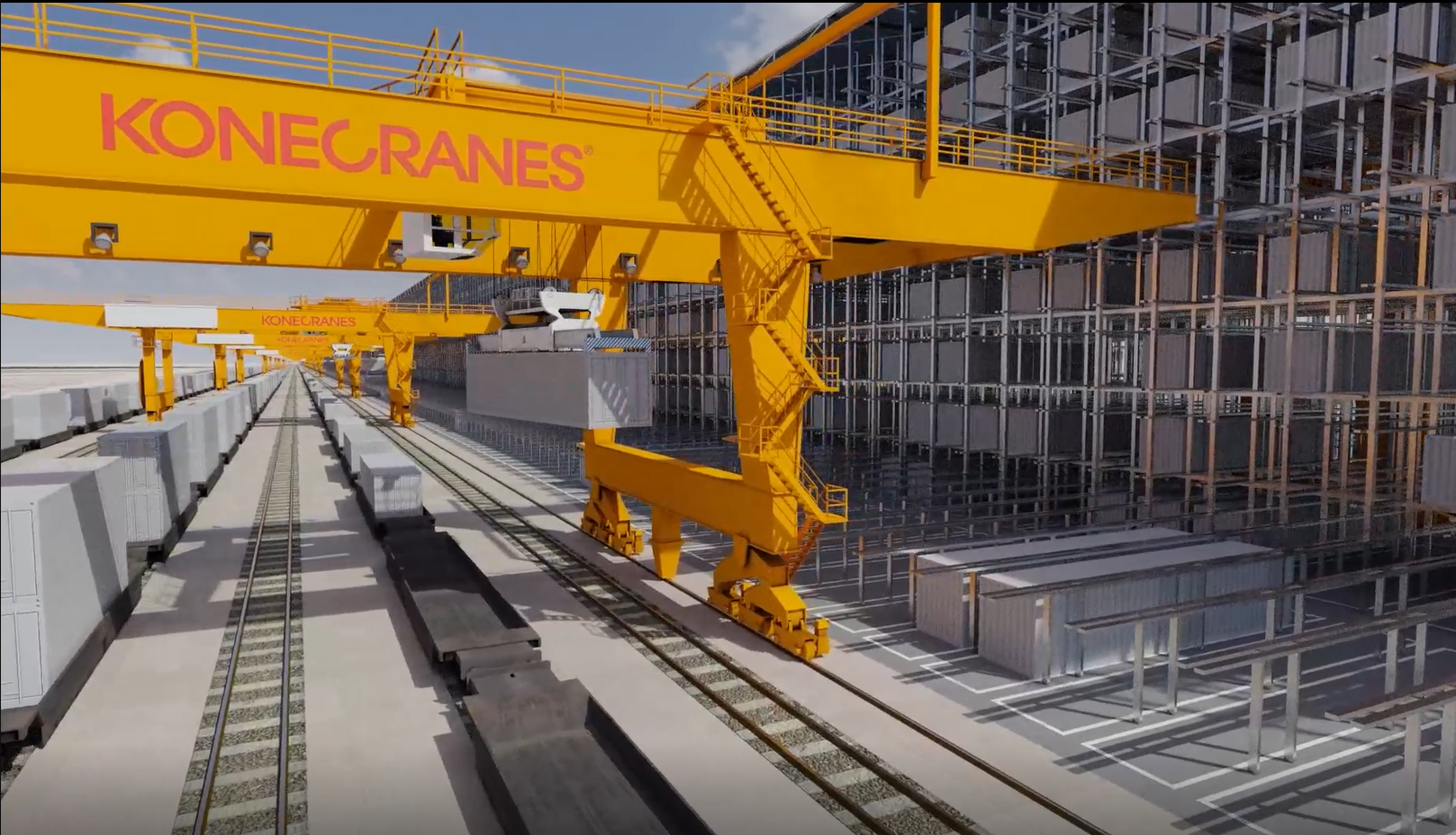 an intermodal terminal where AHBCS replaces horizontal equipment, leading to cost and land savings, and enhanced safety