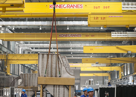 Overhead cranes in a factory
