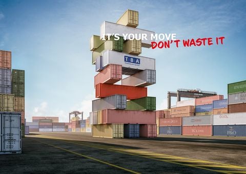 Containers piled like in Jenga with the text "It's your move, don't waste it"