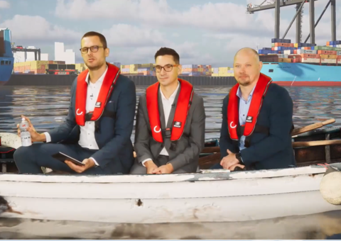 Thomas Gylling, Darryn Scheepers and Robert Venneman on a rowing boat
