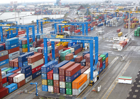Automated container handling in ports.