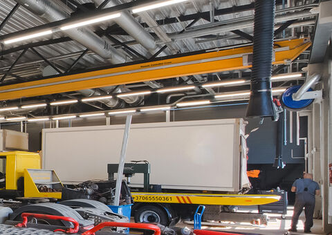 Konecranes workstation cranes in truck workshop