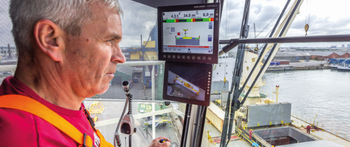 Operator in Mobile harbor crane cabin
