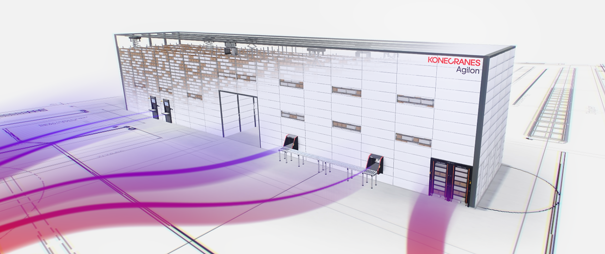 Agilon warehouse automation system shown in a configurable layout view.
