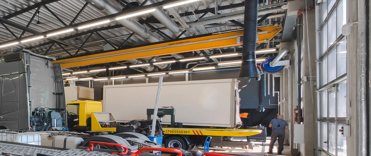 Konecranes workstation cranes in truck workshop