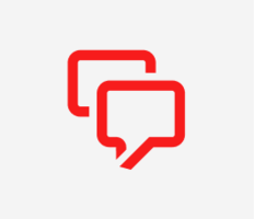 Red chat icon on light grey background.
