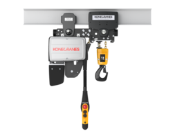 Konecranes D-Serie Kettenzug kurze Bauform – ideal bei geringer Raumhöhe. Tragfähigkeiten bis zu 2.000 kg, variable Hub- und Fahrgeschwindigkeit, hohe Sicherheitsstandards.